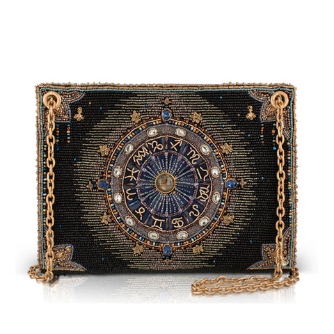 Mary Frances Cosmic Energy Beaded Handbag Zodiac Wheel Bag Black Gold Purse NEW