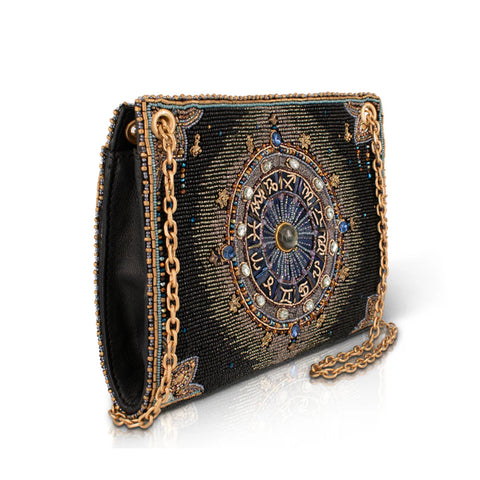 Mary Frances Cosmic Energy Beaded Handbag Zodiac Wheel Bag Black Gold Purse NEW