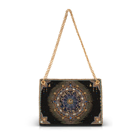 Mary Frances Cosmic Energy Beaded Handbag Zodiac Wheel Bag Black Gold Purse NEW