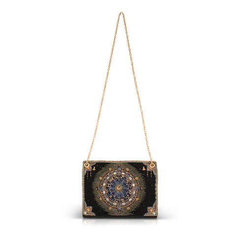 Mary Frances Cosmic Energy Beaded Handbag Zodiac Wheel Bag Black Gold Purse NEW