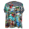 Johnny Was Janie Favorite Christy Short Sleeve V Neck Swing Tee Floral Shirt Green Blue Top NEW