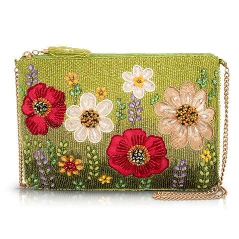 Mary Frances Day In The Park Floral Beaded Bag Crossbody Handbag Green Purse NEW