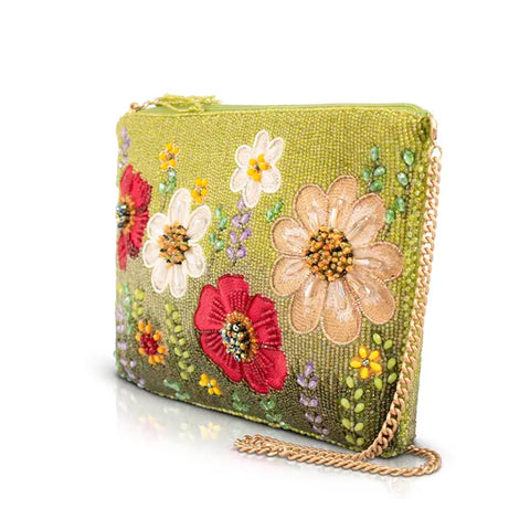 Mary Frances Day In The Park Floral Beaded Bag Crossbody Handbag Green Purse NEW
