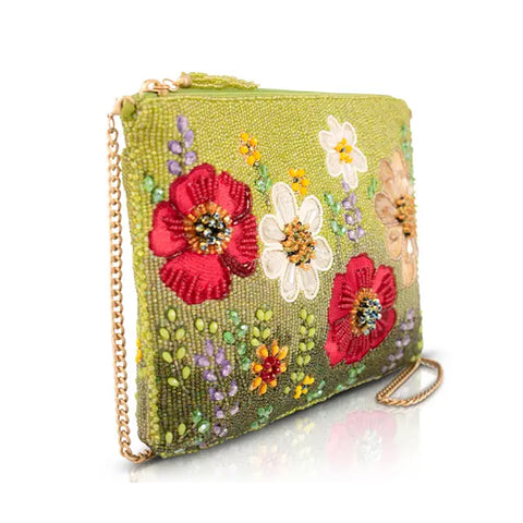 Mary Frances Day In The Park Floral Beaded Bag Crossbody Handbag Green Purse NEW