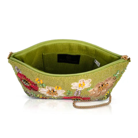 Mary Frances Day In The Park Floral Beaded Bag Crossbody Handbag Green Purse NEW