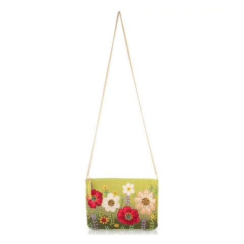 Mary Frances Day In The Park Floral Beaded Bag Crossbody Handbag Green Purse NEW