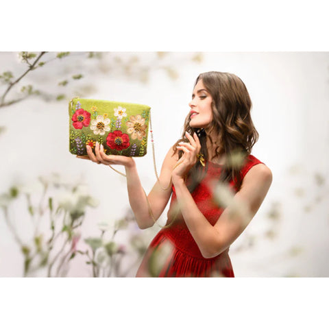 Mary Frances Day In The Park Floral Beaded Bag Crossbody Handbag Green Purse NEW