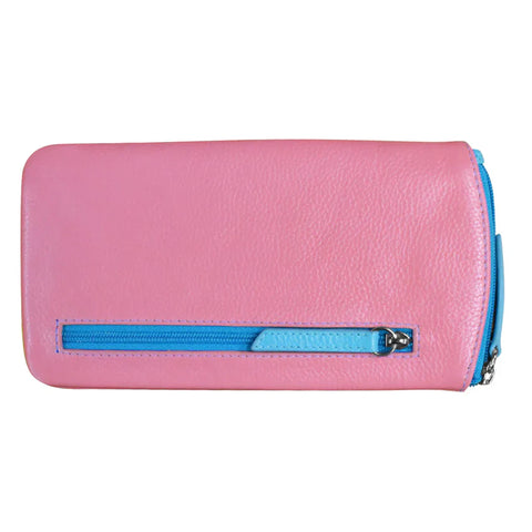 ILI New York Leather Eyeglass Case Zip Glasses Wallet Flamingo Pink Aqua Blue NEW