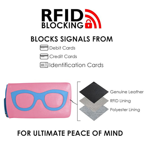 ILI New York Leather Eyeglass Case Zip Glasses Wallet Flamingo Pink Aqua Blue NEW