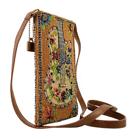 Mary Frances Garden Groove Ivory Guitar Flowers Handbag Beaded Zip Bag Purse NEW