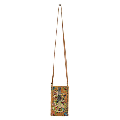Mary Frances Garden Groove Ivory Guitar Flowers Handbag Beaded Zip Bag Purse NEW
