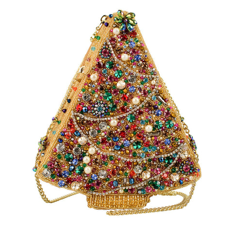 Mary Frances Glittering Joy Christmas Tree Zip Handbag Holiday Gold Bag Purse NEW