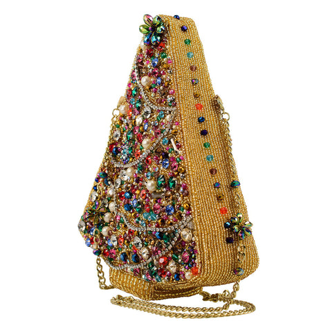 Mary Frances Glittering Joy Christmas Tree Zip Handbag Holiday Gold Bag Purse NEW
