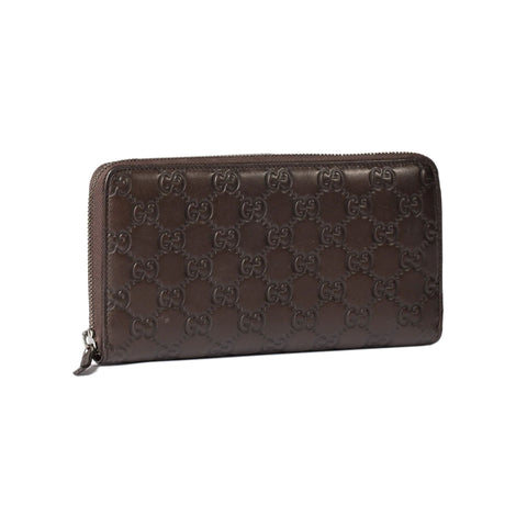 Gucci Italy Signature Continental Wallet Brown Chocolate Zip Leather Purse NEW