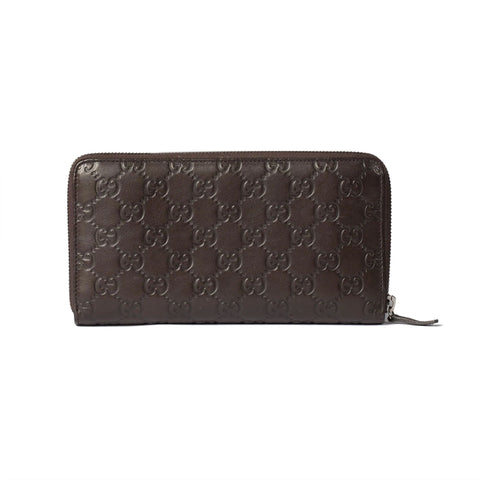 Gucci Italy Signature Continental Wallet Brown Chocolate Zip Leather Purse NEW