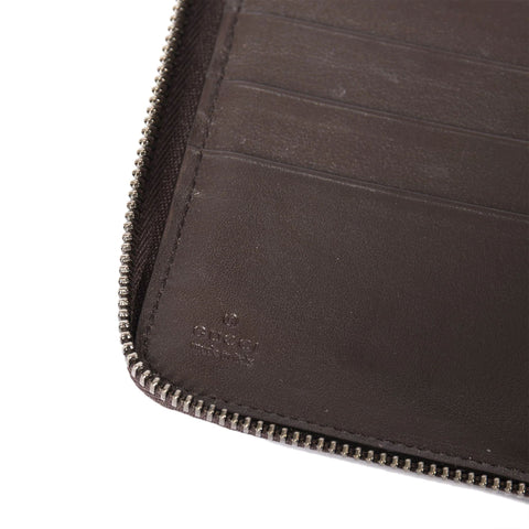 Gucci Italy Signature Continental Wallet Brown Chocolate Zip Leather Purse NEW