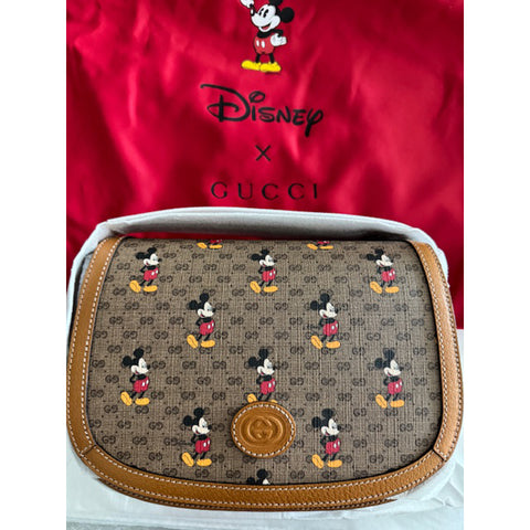 Gucci x Disney Mickey Mouse Small GG Supreme Shoulder Bag Handbag Beige Purse NEW