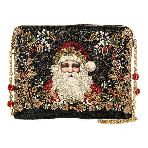 Mary Frances Holiday Magic Santa Beaded Zip Christmas Handbag Bag Black Purse NEW