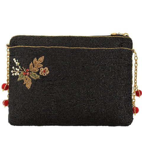 Mary Frances Holiday Magic Santa Beaded Zip Christmas Handbag Bag Black Purse NEW
