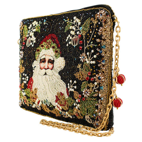 Mary Frances Holiday Magic Santa Beaded Zip Christmas Handbag Bag Black Purse NEW