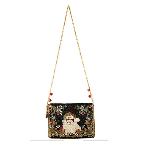 Mary Frances Holiday Magic Santa Beaded Zip Christmas Handbag Bag Black Purse NEW
