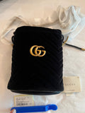 Gucci Black Velvet Marmont Gold Drawstring Italy Bag Handbag Small Mini NEW