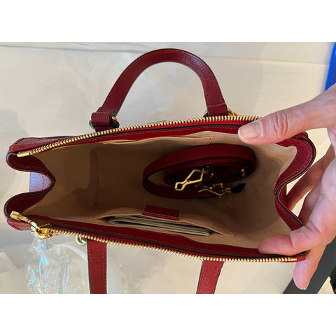 Gucci Ophidia Red Floral Small Tote Leather Canvas Flower Handbag Bag Italy NEW