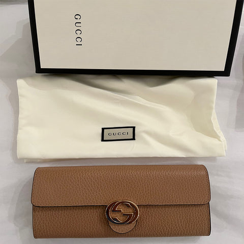 Gucci Interlocking Camelia Wallet Marmont Leather Silver Beige Soft Italy NEW