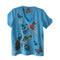 Johnny Was Nicolette V Neck Short Sleeve Ethereal Blue Tee Cotton Shirt Floral Embroidery Top NEW