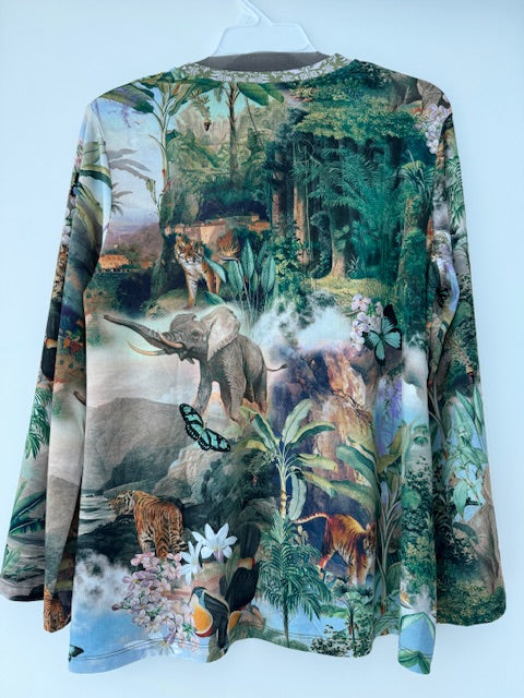 Johnny Was Rawi Janie Favorite Kimono Sleeve Tee Shirt Wild Animal Green Top NEW