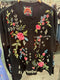 Johnny Was Raw Seam Catia Henley Tee Embroidery Cotton Shirt Floral Top Black NEW