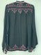 Johnny Was Bertha Blouse Black Top Button Down Shirt Long Sleeve Embroidery NEW