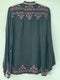 Johnny Was Bertha Blouse Black Top Button Down Shirt Long Sleeve Embroidery New