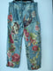 MAGNOLIA PEARL PANTS 371 Cotton Floral Applique Distressing Denims Blue New