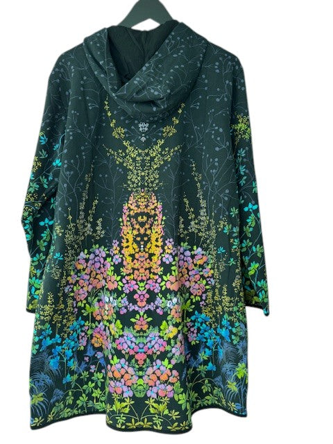 Johnny Was Magic Garden Long Hoodie Knit Coat Cotton Floral Zip Jacket Black NEW