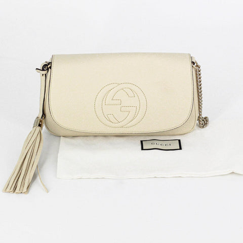 Gucci Soho GG Ivory Off White Leather Handbag Crossbody Clutch Italy Bag NEW