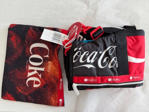 LeSportsac Boston Bag Large Weekender Coca Cola Goes Along Red Black Handbag NEW