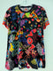 Johnny Was Janie Favorite Jenny Love Short Crew Floral Tee Shirt Black Top NEW