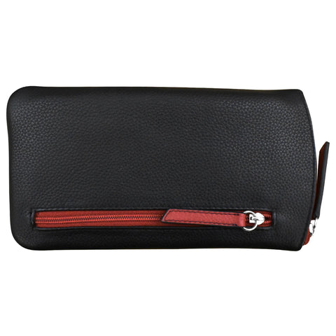 ILI New York Leather Eyeglass Case Zip Glasses RFID Blocking Wallet Black Red NEW