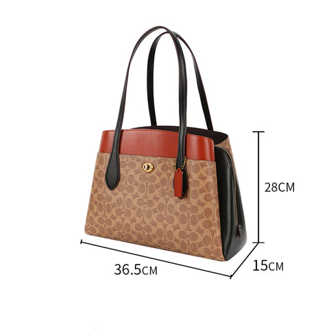 Coach Lora Carryall B4 Tan Rust Colorblock Tote Bag Canvas Handbag Purse NEW