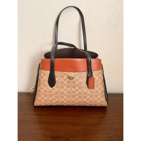 Coach Lora Carryall B4 Tan Rust Colorblock Tote Bag Canvas Handbag Purse NEW