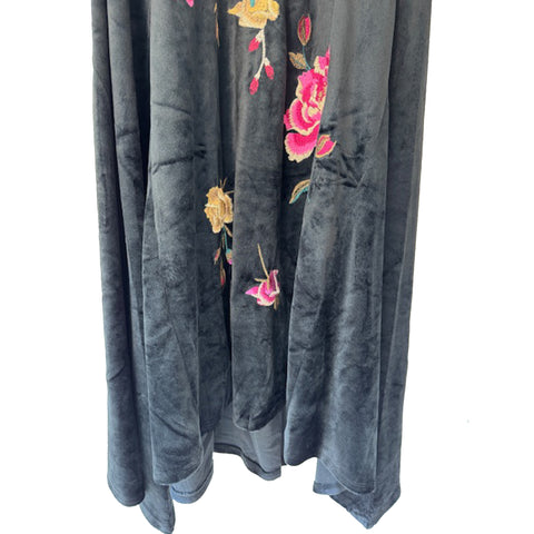 Johnny Was Rosilia Handkerchief Hem Velour Dress Long Floral Embroidery Black NEW