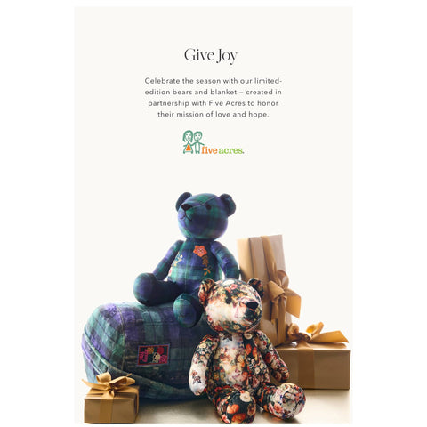 Johnny Was Mingo Plaid Embroidered Velvet Bear Stuffed Animals Blue Green NEW