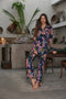 Johnny Was Carly PJ Set Long Sleeve Delfino Women Pajamas Navy Blue Floral Lounge Elastic Waisted Button Closure New