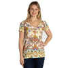 Johnny Was Janie Favorite Scroll Tee Short Sleeve V Neck Shirt White Gold Top NEW