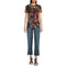 Johnny Was Janie Favorite Jenny Love Short Crew Floral Tee Shirt Black Top NEW