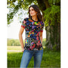 Johnny Was Janie Favorite Jenny Love Short Crew Floral Tee Shirt Black Top NEW
