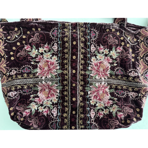 Johnny Was Joanna Velvet Embroidery Amethyst Black Shoulder Tote Bag Handbag NEW