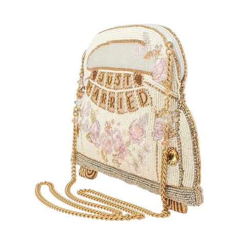 Mary Frances Just Married Beaded Crossbody Handbag Bridal Car Bag Purse Ivory NEW