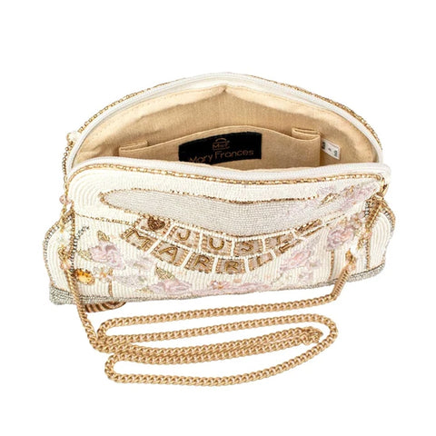Mary Frances Just Married Beaded Crossbody Handbag Bridal Car Bag Purse Ivory NEW